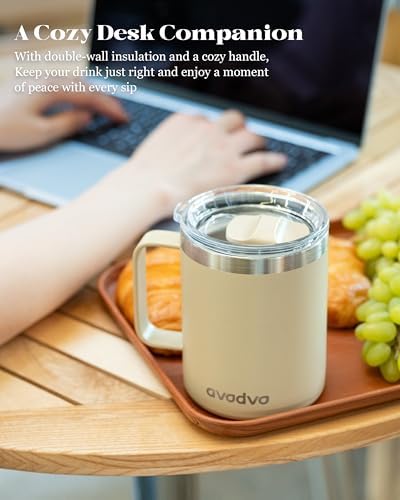 12oz Insulated Coffee Mug with 2 Lids & Handle, Stainless Steel Cup - Image 5