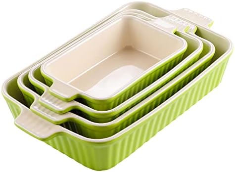 MALACASA Ceramic Baking Dishes Set of 4, Deep Casserole Dish, Green by MALACASA