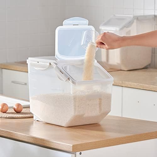 HANAMYA 15 Liter / 30 lbs Rice Storage Container with Measuring Cup, BPA free, For Rice | Grain | Pet Food | Flour, 1 count, Clear - Image 4