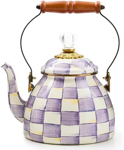 MACKENZIE-CHILDS Tea Kettle, 2 Quarts, Purple-and-White Violet Check by Unknown