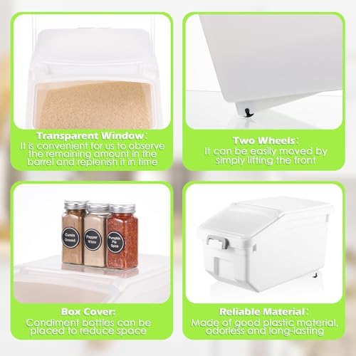 Sunnyray 4 Pcs Flour Storage Containers Rice Bin with Wheels, White, 22 lb - Image 3