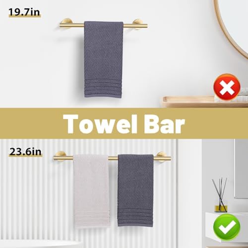 Brushed Gold Towel Bar Set 10 Pieces Bathroom Hardware Accessories Set Towel Rack Set for Bathroom SUS304 Stainless Steel Toilet Paper Holder Wall Mounted, 23.6 Inch - Image 3