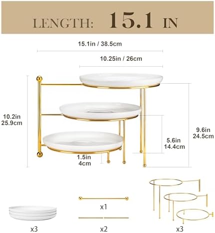 MALACASA Round 3 Tier Serving Tray, 10 Inch White Porcelain Dessert Stand - Image 2