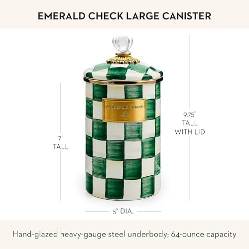 MACKENZIE-CHILDS Enamel Canister, Large, Green-and-White Emerald Check - Image 4