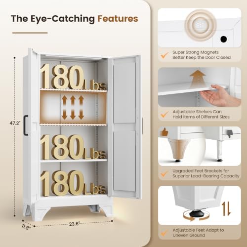 Yizosh Metal Storage Cabinet with 2 Doors and 3 Adjustable Shelves - Image 2