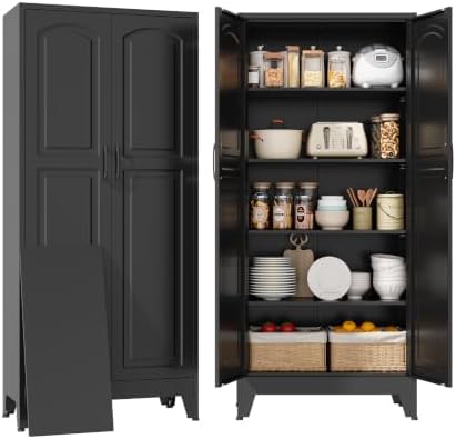YAUWOH 71''Metal Cabinet with 4 Adjustable Shelves,5-Tier Pantry Storage Cabinet,Kitchen Pantry Cabinet Black by YAUWOHFactoryOutletsColorfulMetalFurniture