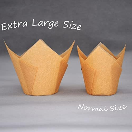 QLSmypkg Extra Large Jumbo Muffin Greaseproof paper Baking cupcake cups, 2-1/4" x 3-3/4" Natural Tulip Baking Cup Case of 125 pcs (Extra Large) (125) - Image 3