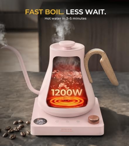 Epeios Gooseneck Electric Kettle with Temp Control,1200W,0.9L,Blush Pink - Image 4