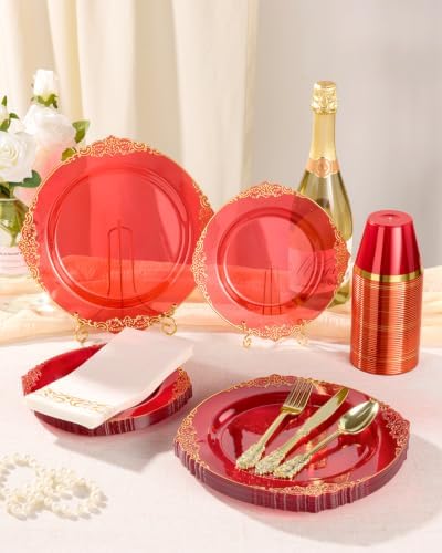 Bestluck 700PCS Clear Red Plastic Plates for 100 Guests - Image 5