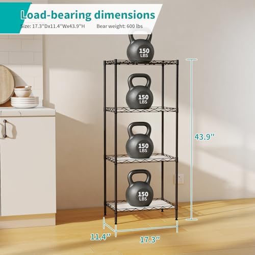 BestOffice | 4-Tier Wire Shelf | 12" x 18" x 44 | Black - Image 3