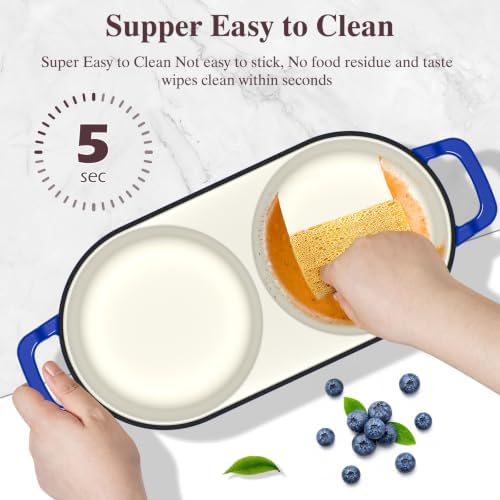 Umite Chef Mini Double Dutch Oven for Sourdough Bread Baking - Enameled Cast Iron Dutch Oven Pot with Lid and 5" Banneton Bread Proofing Basket Kit, Dual Round Bread Loaf Pan for Bread Baking (Blue) - Image 6
