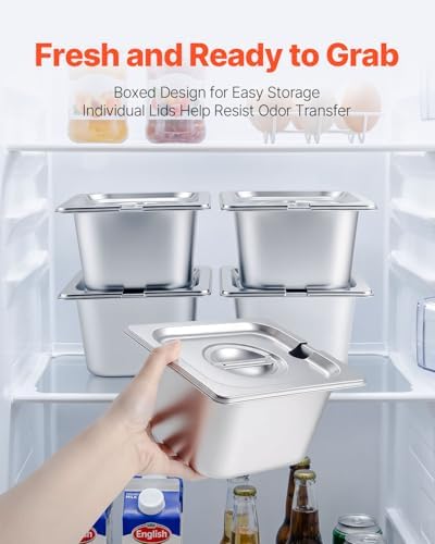 VEVOR Countertop Food Serving Display Container, Stainless Steel Food Salad Server Tray, Buffet Condiment Dispenser, Ice Cooled Rack with Separate Lid, for Restaurant, Hotel, Party (6x1/6 Pan) - Image 3