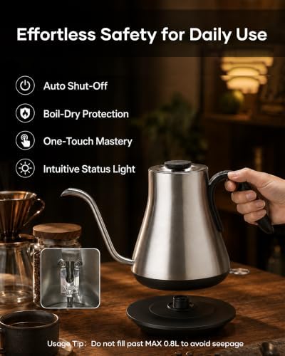 Cocinare Gooseneck Electric Kettle 0.8L, Fast Boil Pour Over Coffee, Tea - Image 6
