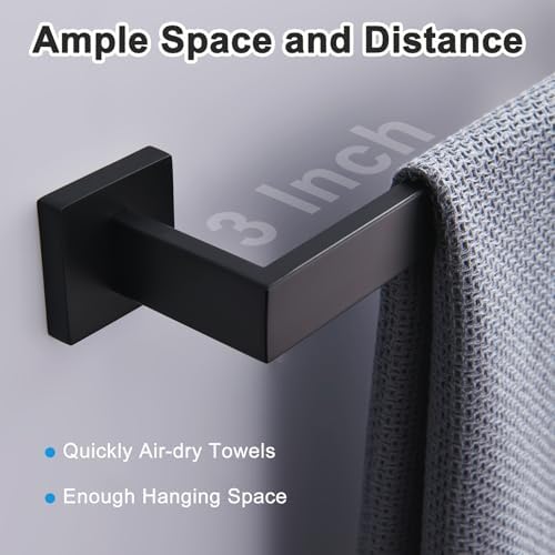 Bath Towel Bar, 24-Inch Towel Racks, Square Thicken Towel Holder, Wall Mounted Shower Towel Rail Hanger, Stainless Steel,Bathroom Accessories (Matte Black, 2 Pack) - Image 5