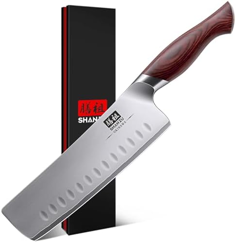 SHAN ZU 7 In Nakiri Knife, 10Cr15MoV High Carbon Stainless Steel Chef Knife by SHANZU