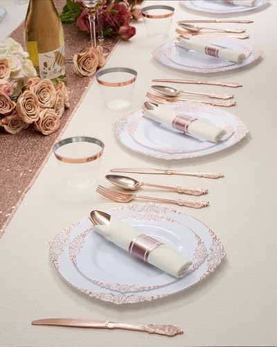 Goodluck 350 Piece Rose Gold Plastic Dinnerware Set for 50 Guests - Image 7