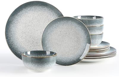 Sweejar Dinnerware Sets Service for 4, 12 pcs Porcelain Plates and Bowls for Kitchen, Housewaring Gift, Chip and Scratch Resistant Dish Set, Handmade Dishwasher and Microwave Safe Plate Set, LightGray by Sweejarco1949