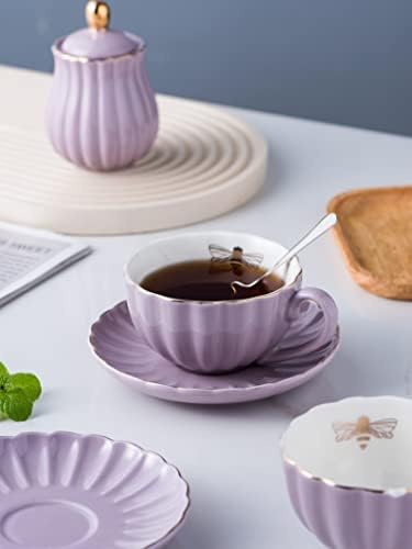 Jusalpha Porcelain Tea Set- 8 OZ Coffee/Teacup, Saucer, Cup Holder, Purple - Image 6