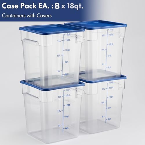 CURTA 8-Pack 18 Qt NSF Clear Polycarbonate Food Storage Containers with Blue Lids - Square, Commercial-Grade, Freezer & Dishwasher Safe, Stackable - Image 2