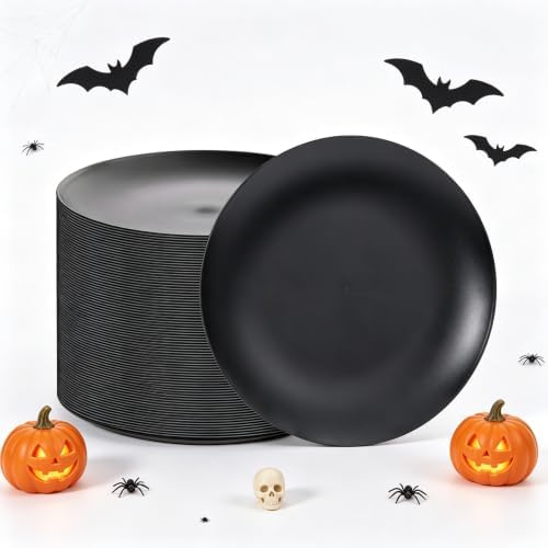 ejonirinjonir 80pcs Heavy-Duty Black Dessert Plates for Party 7.5 Inch by Ejonirinjonir