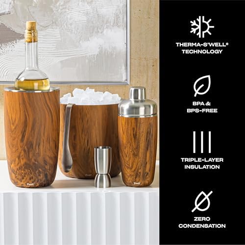 S’well Stainless Steel Ice Bucket with Tongs, 68oz Capacity, Teakwood Pattern Finish, Triple-Layer Vacuum Insulated to Keep Ice Colder Longer, BPA-Free Barware - Image 3