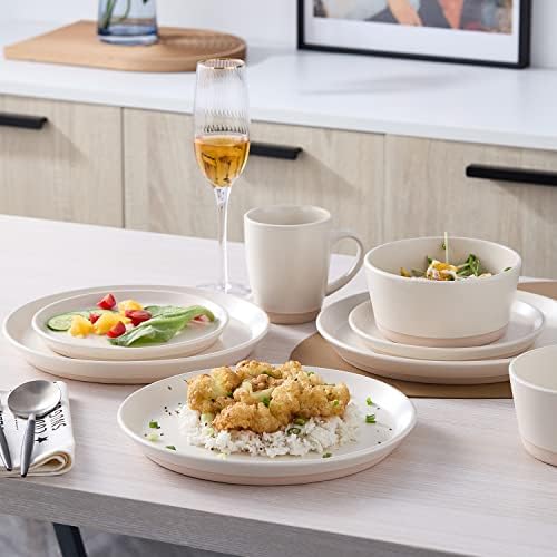 Stone Lain Jules Stoneware 16-Piece Dinnerware Set, Plates and Bowls, Service for 4, Off White, Microwave & Dishwasher Safe - Image 4