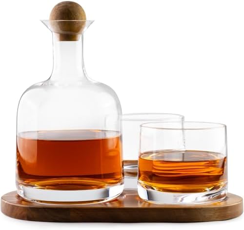 Cork & Mill Whiskey Decanter Set with Glasses, Wood Tray and Stopper by CorkMill