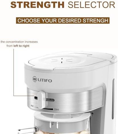 LITIFO Iced Tea Maker and Iced Coffee Maker Brewing System with 2.5-quart Pitcher, sliding strength selector for Taste Customization, Stainless Steel (White) - Image 3