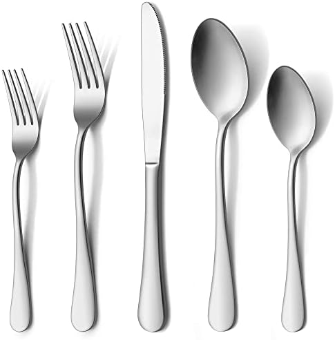 60 Piece Silverware Set for 12, LIANYU Stainless Steel Flatware Cutlery Set Includes Knives, Forks and Spoons, Modern Tableware Set for Home Restaurant Party, Matte Finish, Dishwasher Safe by LIANYU