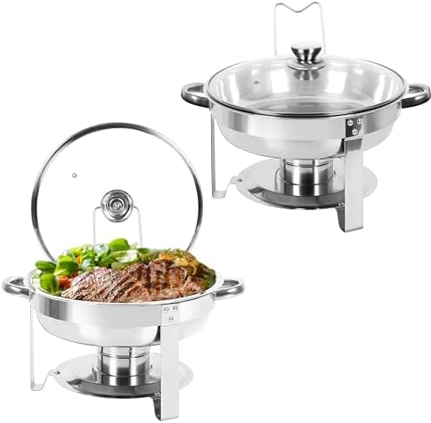 IMACONE Round Chafing Dish Buffet, 2 Pack, 5QT Glass Lid with Holder by IMACONE