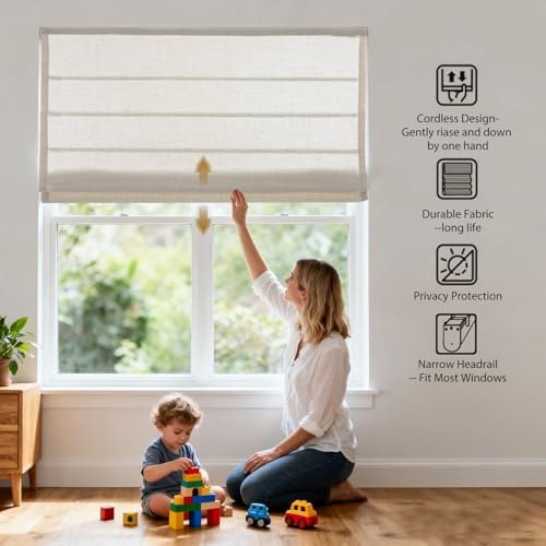 Aimnid Cordless Linen Roman Shades for Windows, Natural Linen Room Darkening Roman Blinds, Custom Washable Fabric Roman Window Shades for Home, French Doors, Kitchens - Image 3