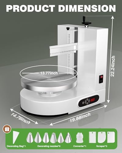 PYY Electric Cake Decorating Machine - 4-12 Inch Automatic Cream Spreading, 60-320 RPM with Graduated Scrapers, for Home, Baking Studio,and Commercial Kitchen, White - Image 6
