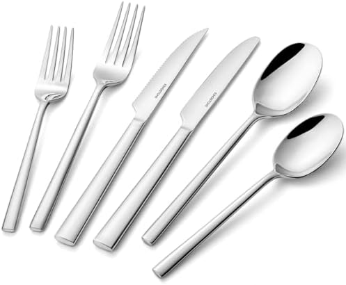 48-Piece Silverware Set with Steak Knives, Forged Flatware Cutlery for 8 by KINGSTONE