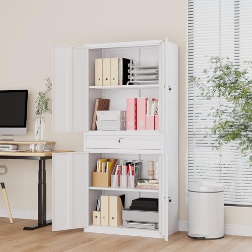 Metal Storage Cabinet,Tall File Cabinet with 2 Adjustable Shelves and Drawer,Lockable Steel Tool Cabinet for Home Office Garage School Warehouses - Image 6