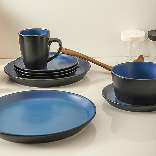 Stone Lain Albie Stoneware 16-Piece Modern Dinnerware Set, Kitchen Plates and Bowls Sets, Service for 4, Blue and Black, Microwave & Dishwasher Safe - Image 4