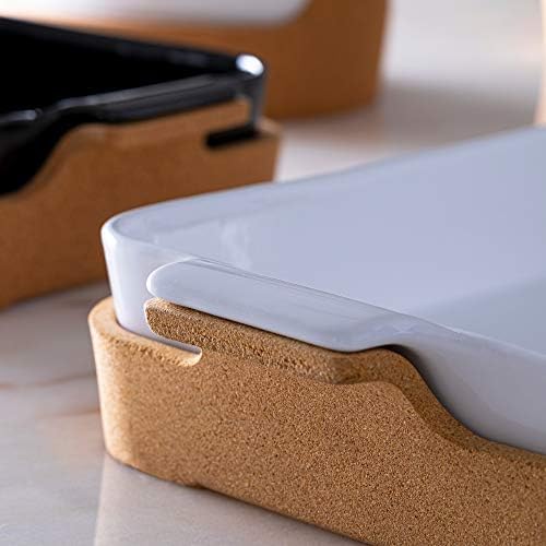Casafina Ceramic 10" Square Baker with Cork Tray - Ensemble Collection, White | Oven & Dishwasher Safe Bakeware | Food Safe Glazing | Restaurant Quality Dinnerware - Image 4