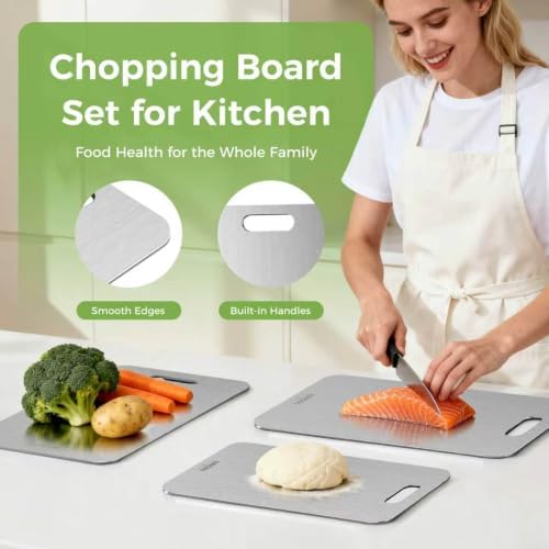Titanium Cutting Board, 100% Pure Titanium Cutting Boards for Kitchen, Double-sided Titanium Cutting Boards,Separate Raw and Cooked Food Areas,11.7"L*7.7"W - Image 5