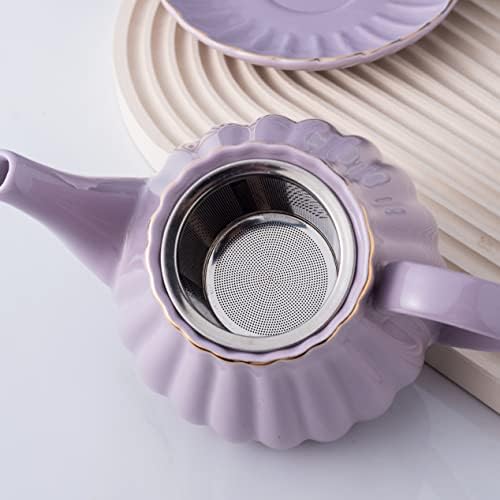 Jusalpha Porcelain Tea Set- 8 OZ Coffee/Teacup, Saucer, Cup Holder, Purple - Image 3