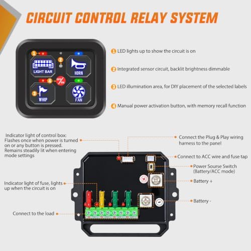 Nilight 4 Gang Switch Panel Blue 12V 24V Circuit Control Relay System - Image 4