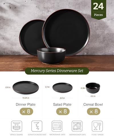 Famiware Mercury 24-Piece Stoneware Dinnerware Set, Matte Black - Image 2