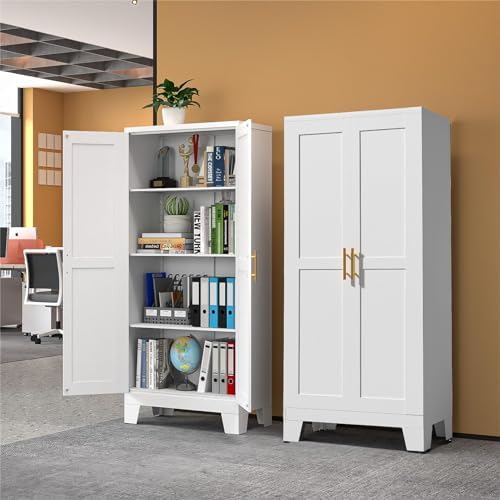 White Metal Storage Cabinet, 61" Kitchen Pantry Cabinets for Office by RISTERN