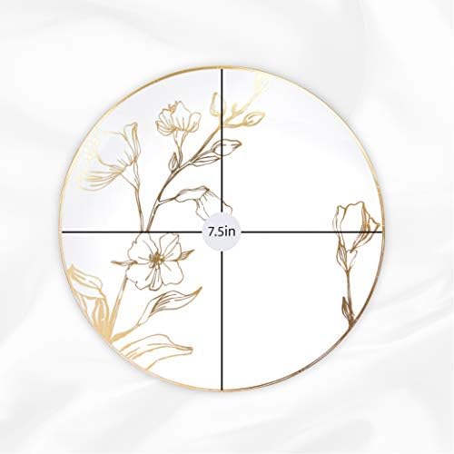 PLASTICPRO White Plastic Floral Design Party Plates With Gold Rim Premium heavyweight Elegant Disposable Tableware Dishes (120, 7'' INCH PLATES) - Image 6