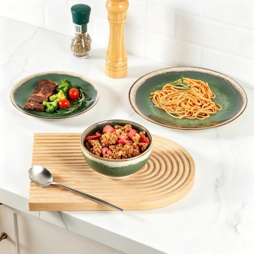 Sweejar 12 Pieces Ceramic Dinnerware Sets for 4, Moss Green - Image 4
