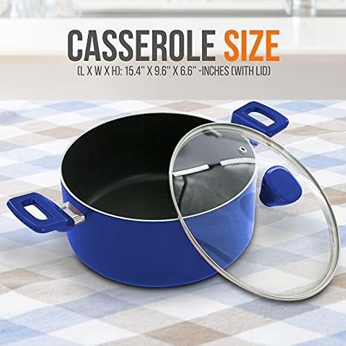 NutriChef Non-Stick Casserole with Lid - High-Qualified Kitchen Cookware with See-Through Tempered Glass Lids, 5 Quart (Works with Model: NCCWA13BU) - Image 2