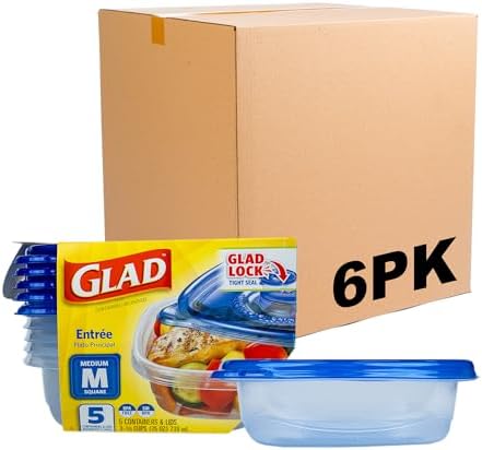 Glad GladWare Entree Food Storage Containers, Medium, 25 Oz, 5 Count, 6-Pk by GladTrashFoodStorage