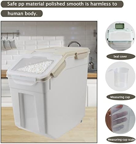 Large Flour Storage Container Bin 25lb, 2Pack Airtight Rice Storage Containers with Wheels Seal Locking Lid, BPA Free with Measuring Cup&Scoop for Flour, Rice, Grain(Gray) - Image 4