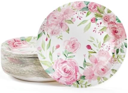 BLUE PANDA Flower Paper Plates - Spring Paper Plates for Garden Parties - Tea Party Decor - Pack of 80, 9", Multicolor by BluePanda
