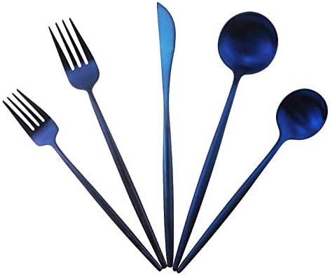 20-Piece 18/10 Stainless Steel Flatware Silverware, Luxury Dinnerware Set Travel Cutlery Tableware Include Knife Fork Spoon Service for 4,Healthy & Eco-Friendly Dishwasher Safe (Blue Matte) by Unknown