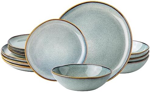 AmorArc Ceramic Dinnerware Sets for 4, 12Pcs Plates and Bowls Sets Dishes by AmorArc