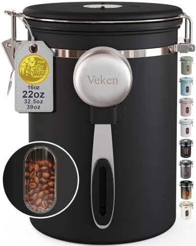 Veken Coffee Canister with Window, Airtight Stainless Steel Container, 22OZ by Veken